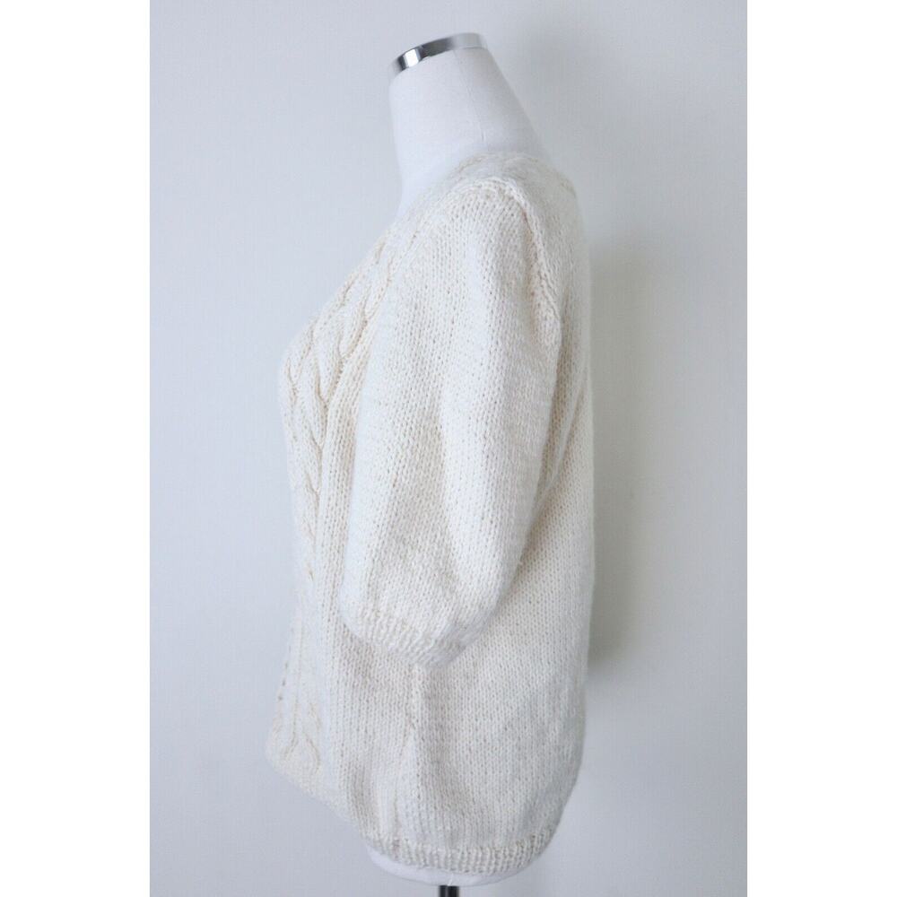 Handmade Cottagecore Short Sleeve Sweater Top Square Neck Cream Cable Knit - Picture 9 of 12